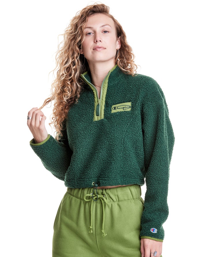 Champion Sweatshirt Dames - Groen - Mixed Media Pullover ( 623581-IRB )